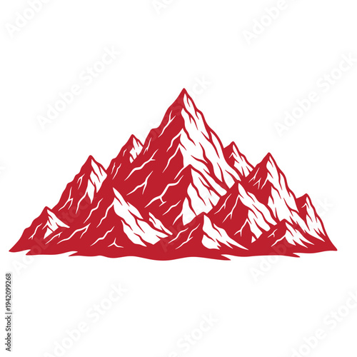 red mountain range silhouette with sharp peaks and rugged terrain in a graphic illustration