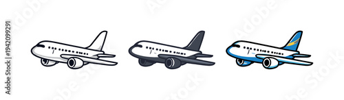 Executive Airplane Icons. Executive journey scene portrayed as a jet airplane with swept wings and engines under the wings viewed