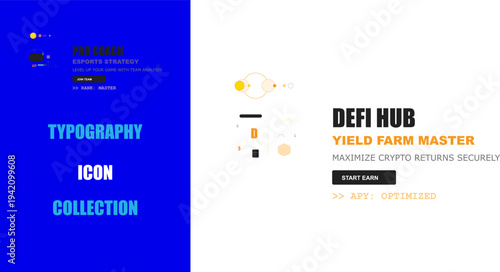 Contemporary digital art merging esports strategy, gaming, DeFi crypto yield farming, and modern UI/UX design.