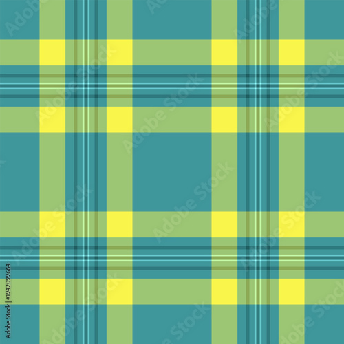 Femininity pattern background vector, ethnicity textile seamless fabric. Swatch tartan plaid texture check in cyan and green colors.