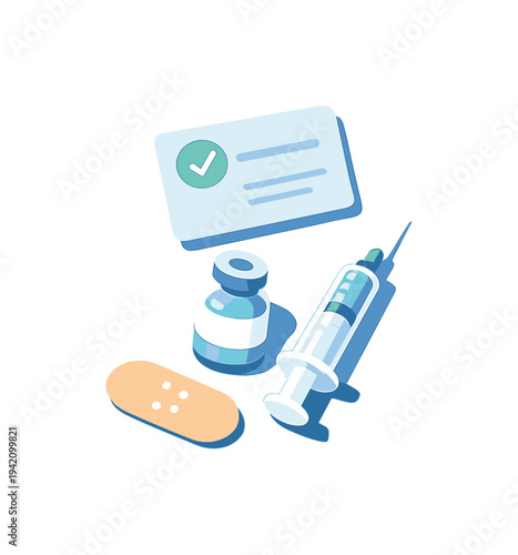Airy vaccination appointment concept emphasizing preparedness and reassurance seen in top-down macro perspective, positioned in