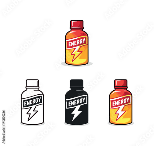 Quick stamina outcome represented by a small energy shot bottle with short neck and sealed cap viewed straight on as a single