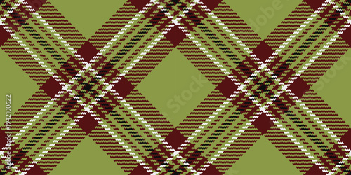 Post seamless background texture, lined textile plaid fabric. Designer tartan vector check pattern in lime and red colors.
