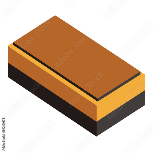 Isometric three dimensional block representing brown and orange colored earth ground layers