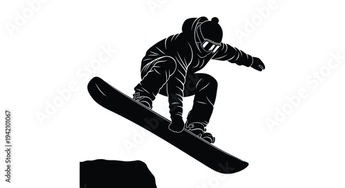 Vector snowboarder silhouette performing trick