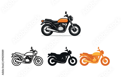 Motorcycle Freedom Silhouettes. Freedom riding concept shown as a standard street motorcycle with fuel tank, seat, handlebars, and