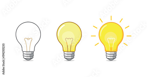 Personal growth metaphor conveyed as a glowing light bulb with simple filament, same outline repeated across a horizontal