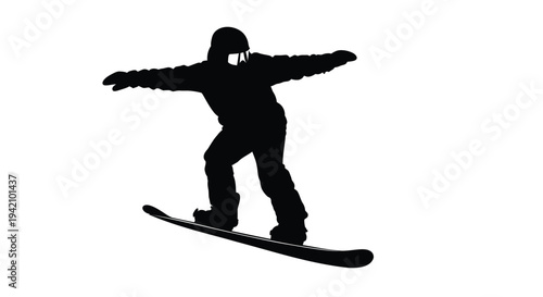 Vector silhouette of snowboarder in motion