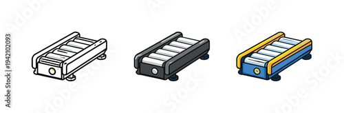 Streamlined production action depicted by a motorized conveyor line with rollers and side rails shown as one continuous transport