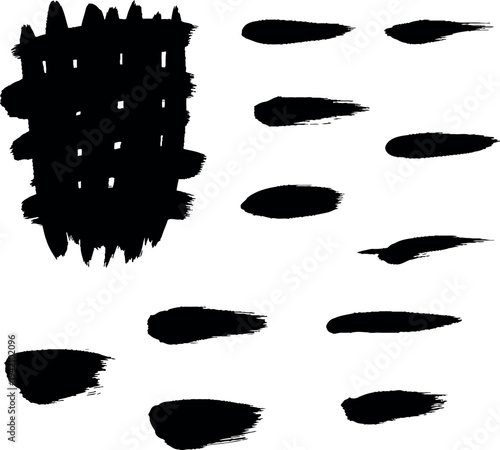 Hand drawn ink grid and small brush mark set