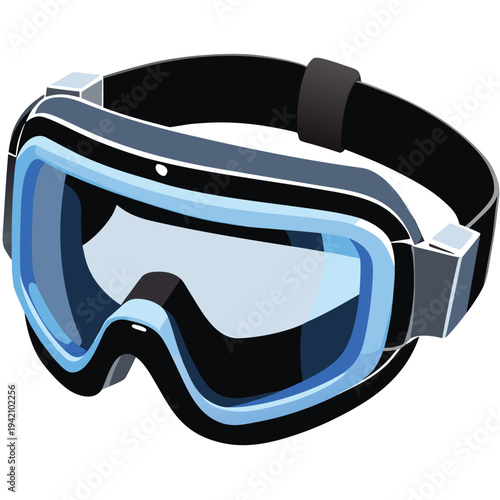 Modern black and blue ski goggles for winter sports protection against snow and wind on slopes