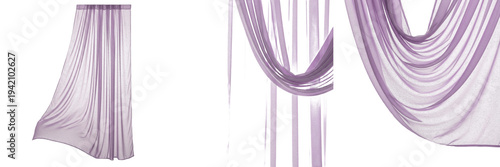 Tableau sur toile Purple Sheer Curtains Isolated On White Background, Soft Tulle Fabric Drapery Fo