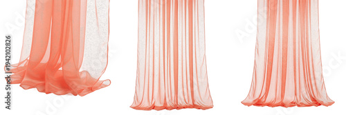 Photos Peach Sheer Curtains Set, Coral Voile Drapes, Elegant Window Covering, Interior
