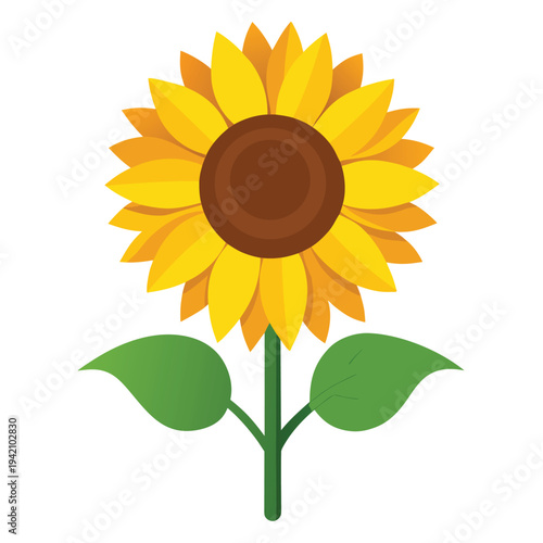 Cheerful Yellow Sunflower Illustration with Green Foliage a Bright Symbol of Sunny Days