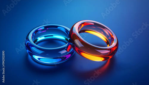 Dynamic visual effect in background with rainbow color glass rings