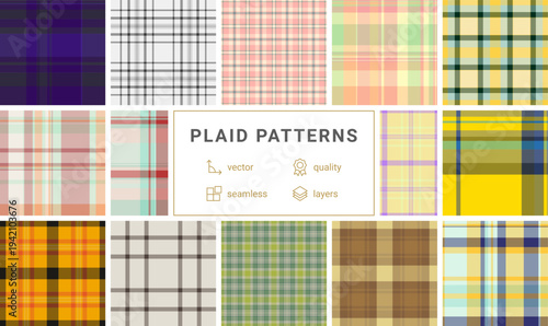 Plaid pattern set reflecting home, family, and comfort. Seamless vectors suitable for textiles, casual fashion, blankets, and lifestyle projects.