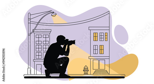 Vector illustration of photographer taking picture on city street
