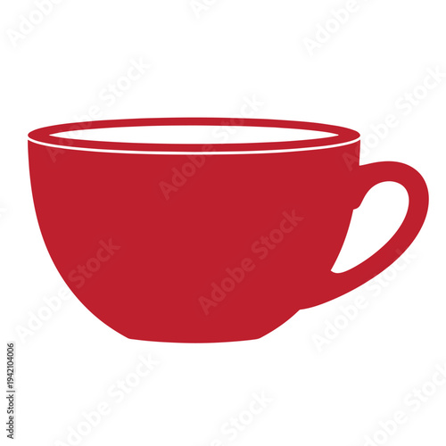 Red coffee cup icon with handle on right side for design and decoration purposes  simple modern illustration