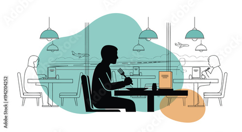 Vector illustration of a person working at a table in a cafe