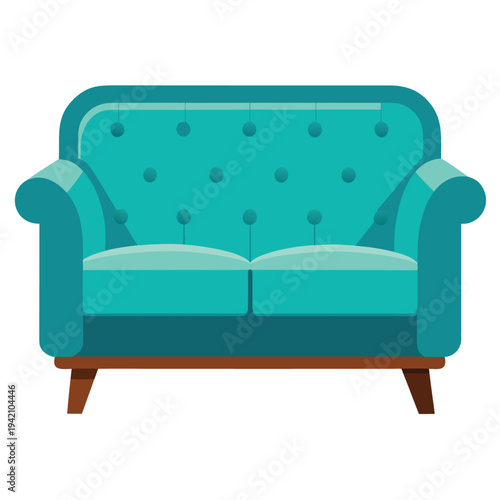 Elegant turquoise tufted two seat couch with wooden legs for comfortable home interior furniture