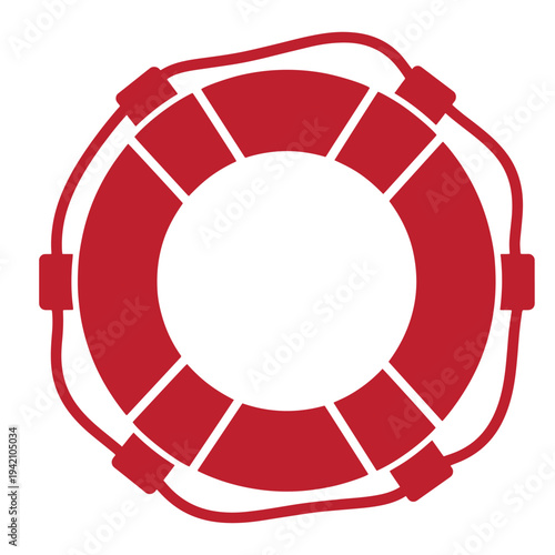 Red life preserver ring with rope isolated on white background