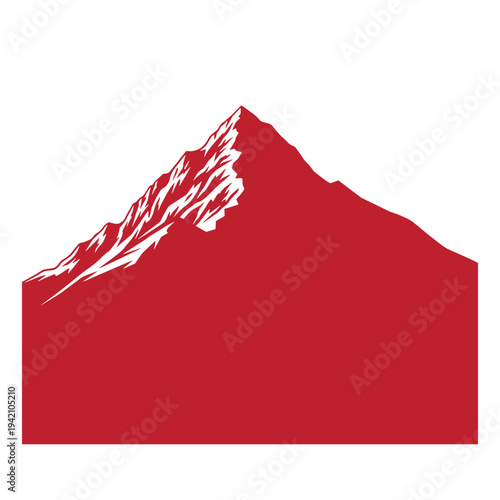red mountain silhouette with snow on white background