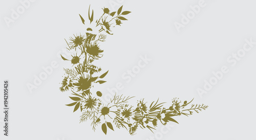 Vector floral border decoration, gold leaves and flowers