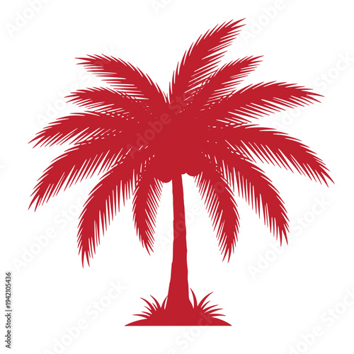 red palm tree silhouette with leaves and trunk on white background
