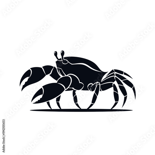 Silhouette of a crab with large claws isolated on white background.