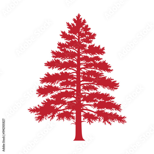 Red pine tree silhouette on white background  a single red tree with branches and leaves