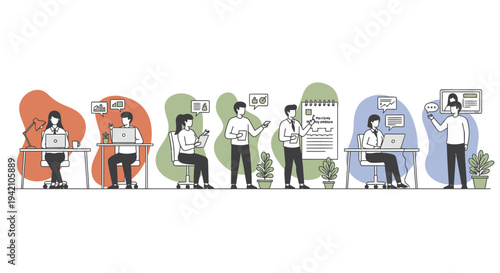 Set of 6 people working remotely vector illustrations