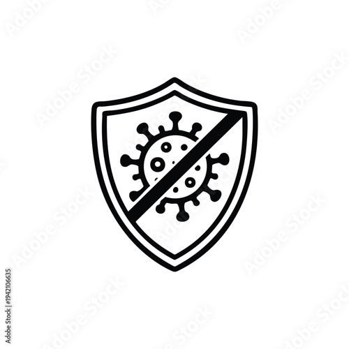 Black and white antibacterial shield icon cleaning and disinfection protection from virus and germs vector illustration