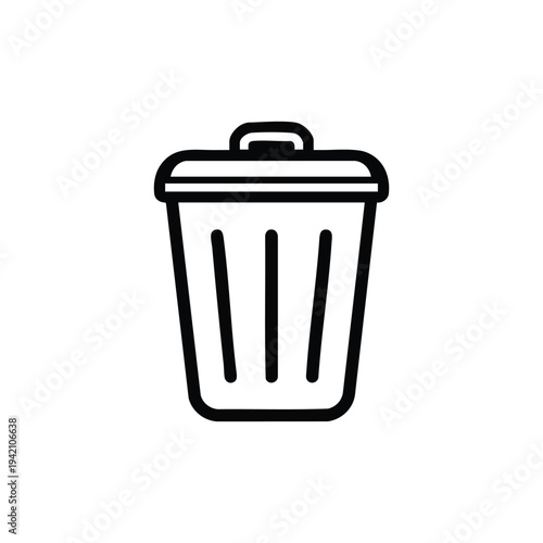 Trash bin icon black and white vector garbage can symbol for cleaning service waste removal and sanitation