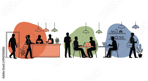 Set of office workspace vector illustrations