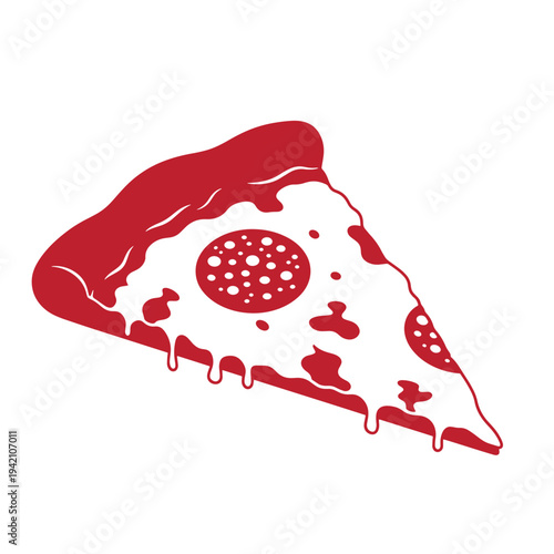 Red slice of pizza with melted cheese and pepperoni on white background