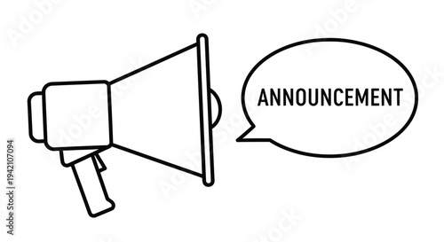 Simple line drawing of a megaphone with an announcement speech bubble