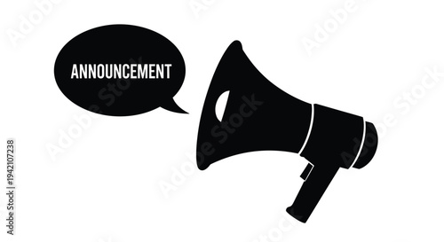 Black silhouette of a megaphone with a speech bubble displaying announcement