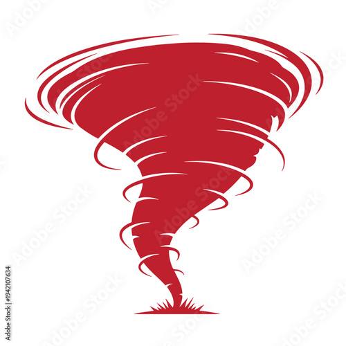 Red tornado illustration with swirling winds and dramatic motion lines  weather symbol