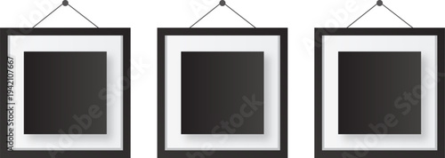 Three Hanging Picture Frames Mockup Set Isolated on Transparent Background