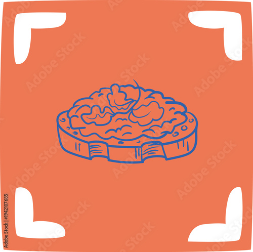 Toast With Topping Line Drawing