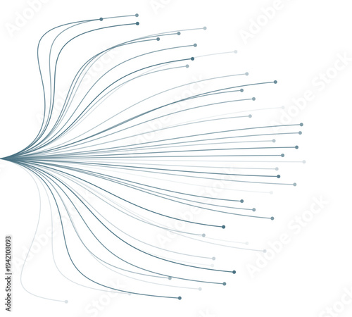 Abstract Network Distribution Fan Out Lines with Nodes on White Background