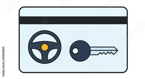 Simple illustration of a driver's license with a steering wheel and key icon