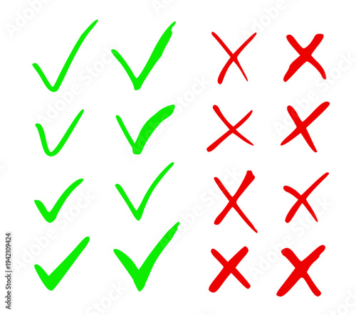 tick and cross, green and red, checkmark sign, vector variation set.