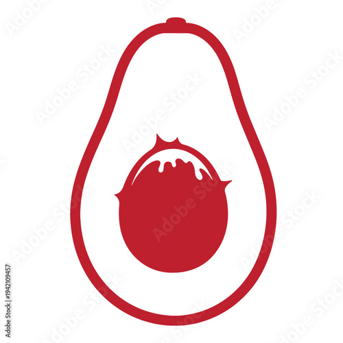 red avocado half with seed illustration for food and nutrition concepts
