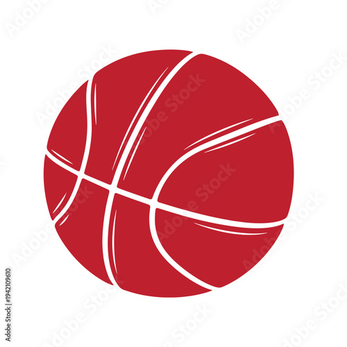 Red basketball ball with white lines on white background
