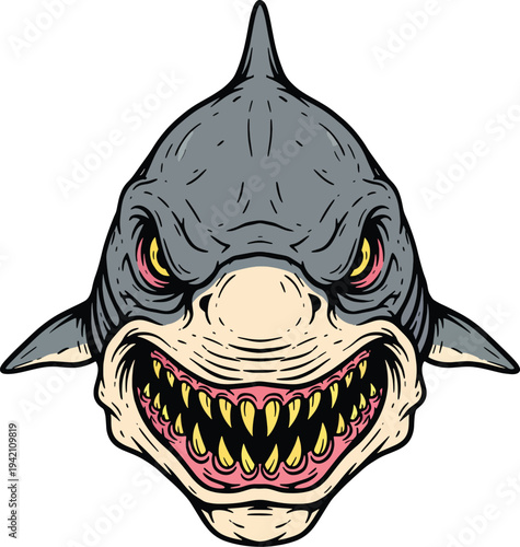 Aggressive Shark Head Illustration