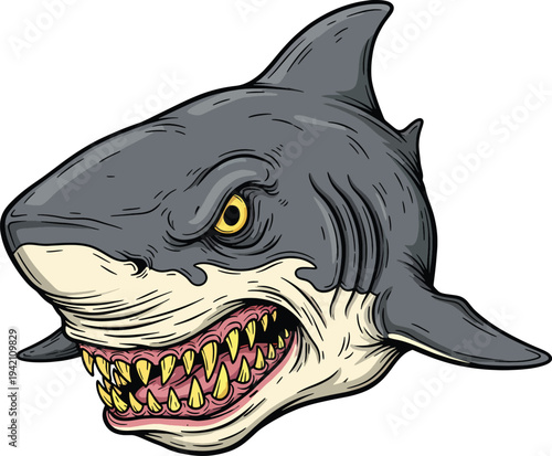 Angry Shark Head Illustration