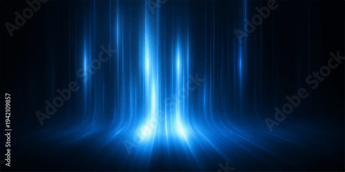 A digital motion design featuring a dark blue backdrop with glowing rays of light and abstract lines that create an energy wave illustration for a sleek wallpaper