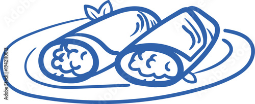 Burrito Wraps On Plate Linework