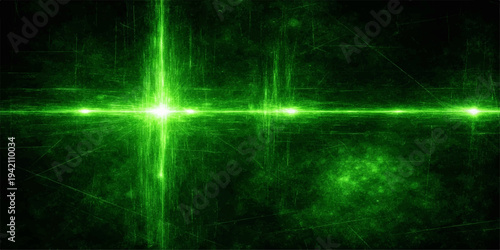 Seamless green and blue abstract background design featuring glowing fractal patterns and electric lightning particles in a motion wave loop
